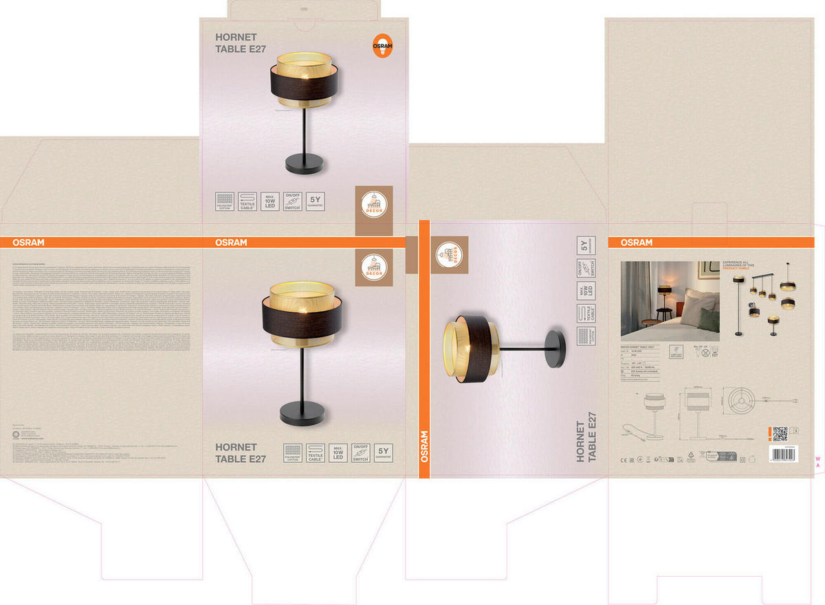 TISCHLEUCHTE 25/44 cm   - Goldfarben/Schwarz, KONVENTIONELL, Textil/Metall (25/44cm) - Osram