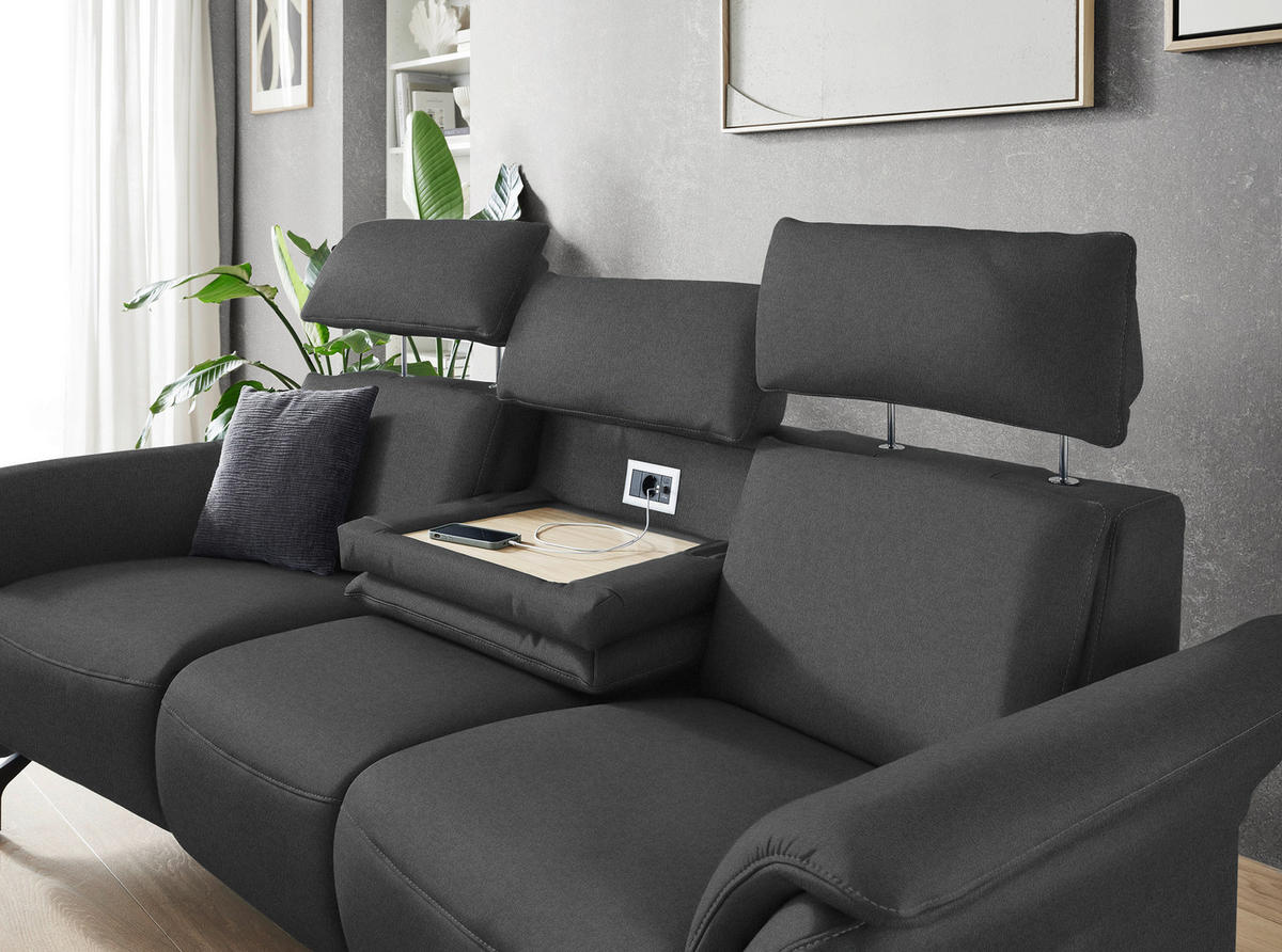TRAPEZSOFA in Mikrofaser Dunkelgrau  - Dunkelgrau/Schwarz, Konventionell, Textil/Metall (221/103/95cm) - Dieter Knoll