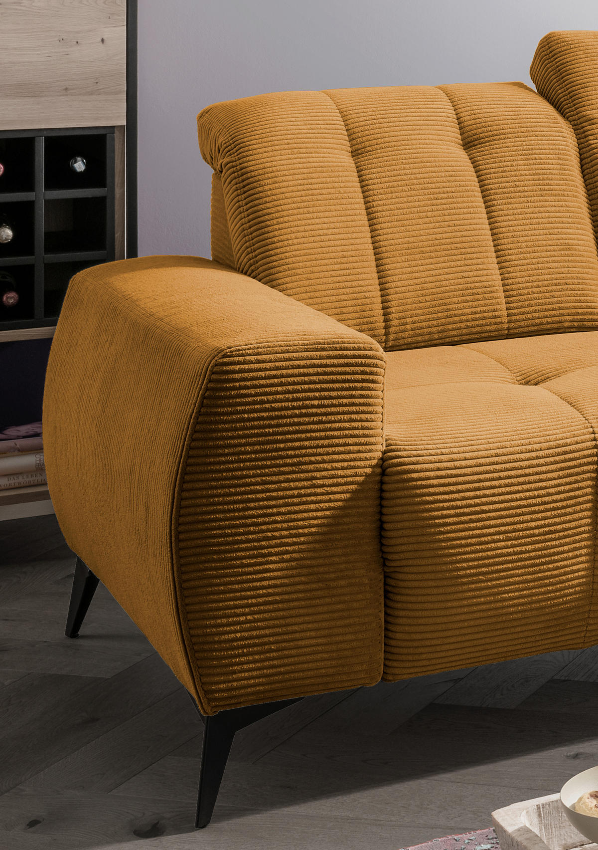 ECKSOFA Goldfarben Cord  - Goldfarben/Schwarz, MODERN, Textil/Metall (261/200cm) - Livetastic