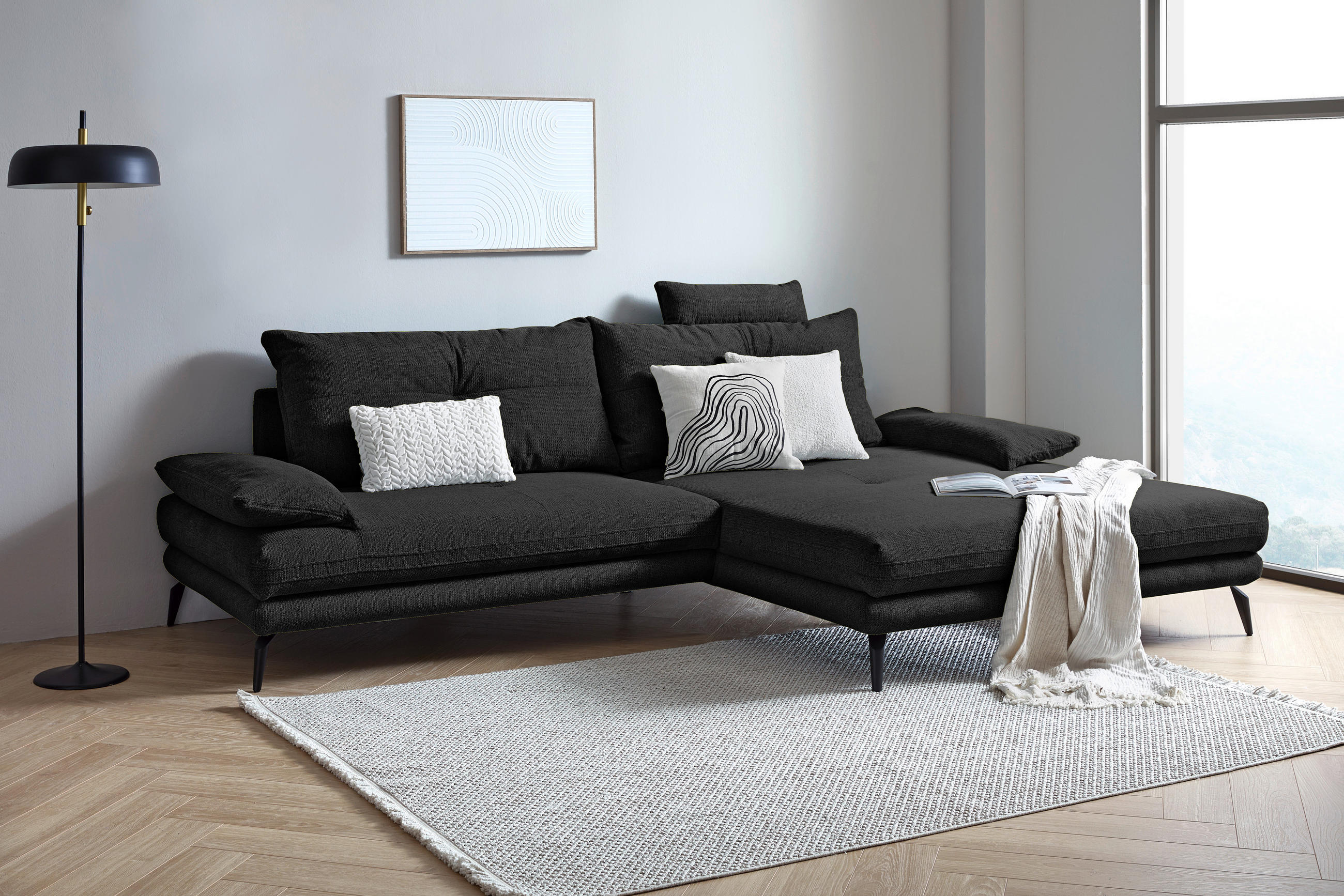 HÖRNSOFFA i flatväv svart  - svart, Klassisk, metall/textil (294/176cm) - MID.YOU