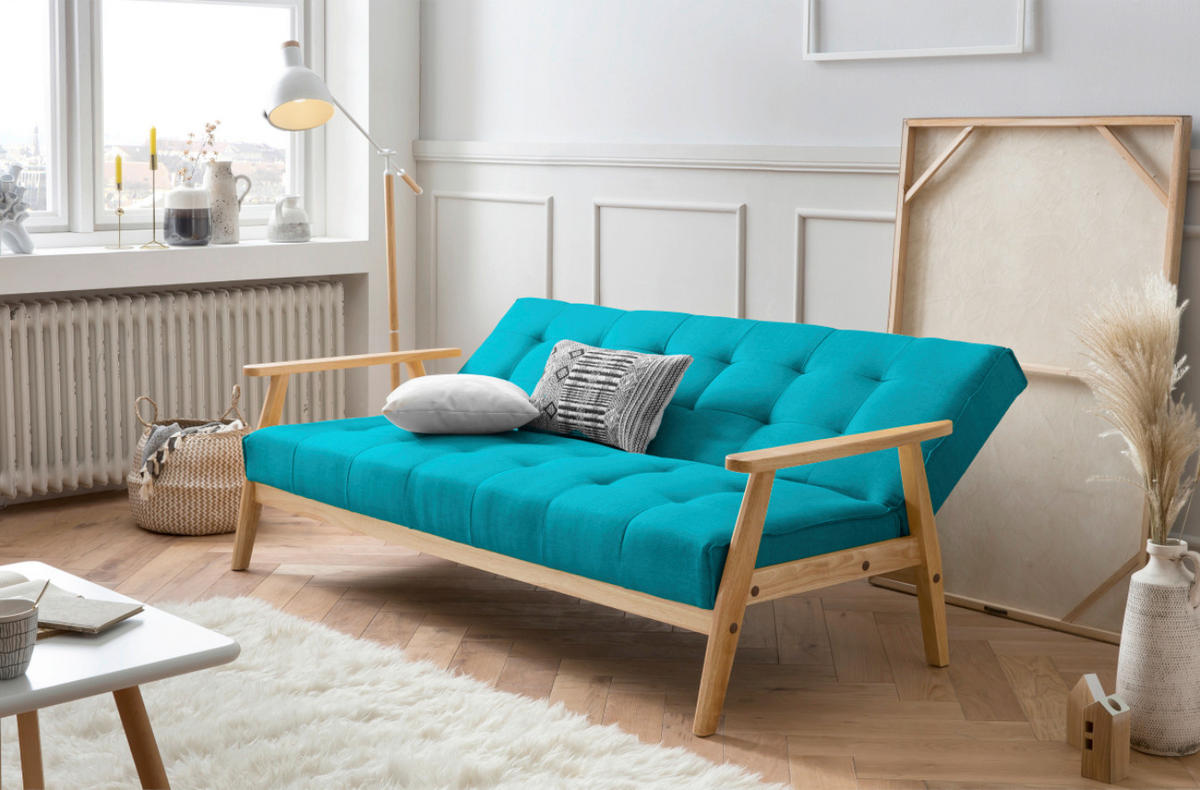 SCHLAFSOFA in Struktur Naturfarben, Petrol  - Petrol/Naturfarben, MODERN, Holz/Textil (190/81/85cm) - Livetastic