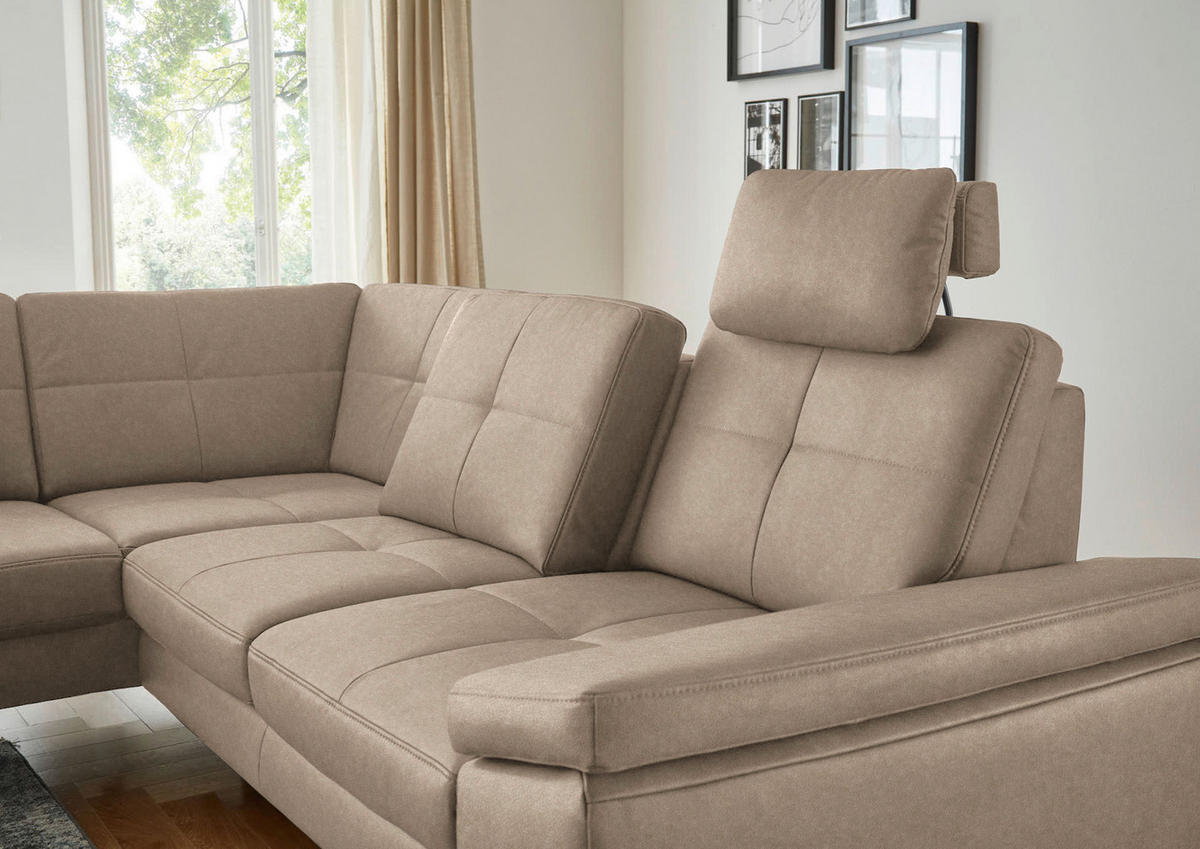 ECKSOFA in Lederlook, Mikrofaser Hellbraun  - Hellbraun/Schwarz, Design, Textil/Metall (194/261cm) - Beldomo System