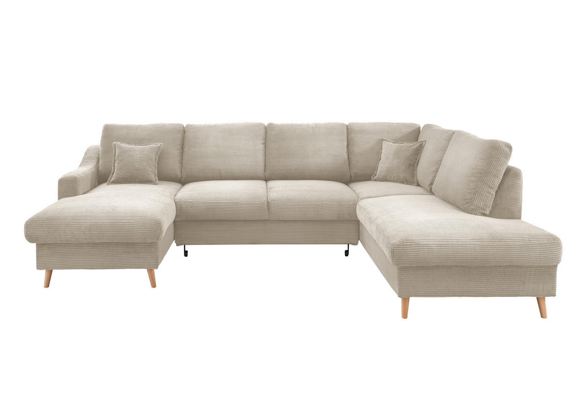 WOHNLANDSCHAFT Cord Beige  - Beige/Naturfarben, Konventionell, Holz/Textil (150/301/200cm) - P & B