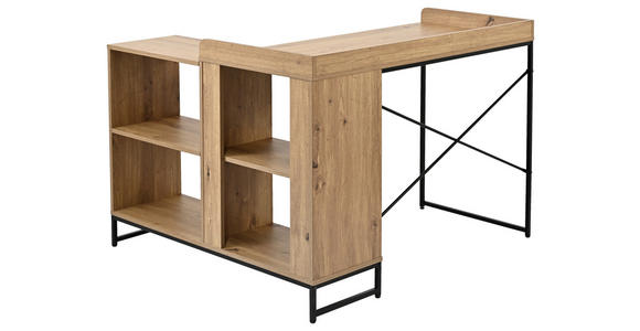 ECKSCHREIBTISCH 110/98/75-81 cm Schwarz, Eiche Artisan Stauraum  - Schwarz/Eiche Artisan, Design, Holzwerkstoff/Metall (110/98/75-81cm) - Carryhome