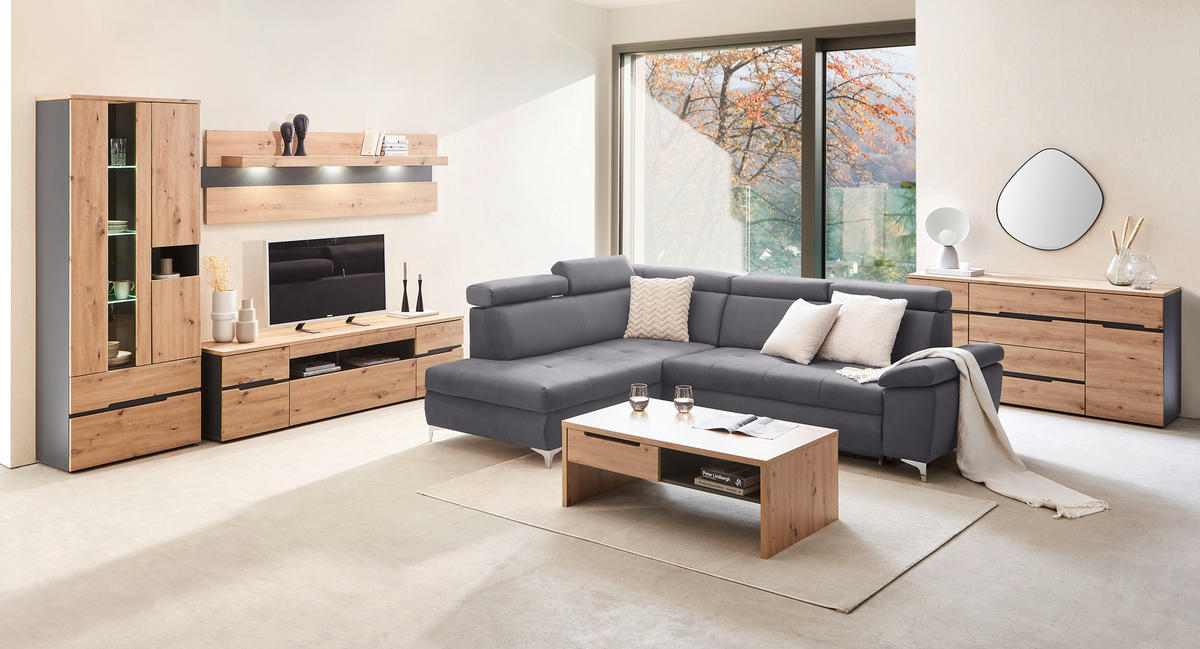 TV-ELEMENT Graphitfarben, Eiche Artisan  192/53/47 cm  - Schwarz/Graphitfarben, Trend, Holzwerkstoff/Kunststoff (192/53/47cm) - Carryhome