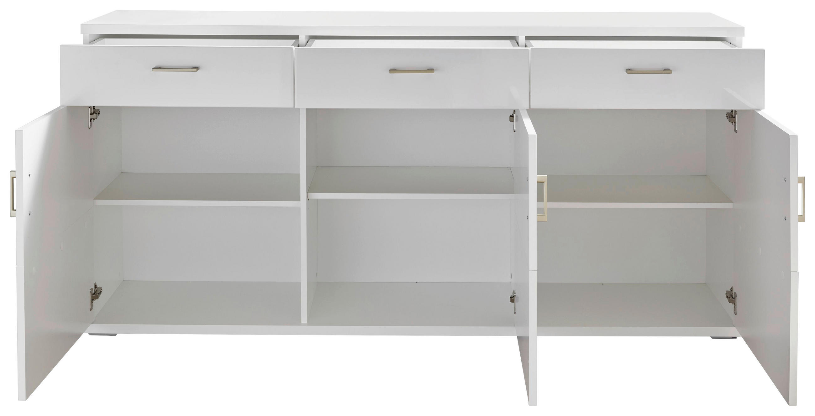 Thumbnail - Xora Sideboard, Weiß, Eiche, Weiß Hochglanz, Metall, 3 Fächer, 3 Schublade(n) Schubladen, 180x91x43.8 cm, Beimöbel erhäl...