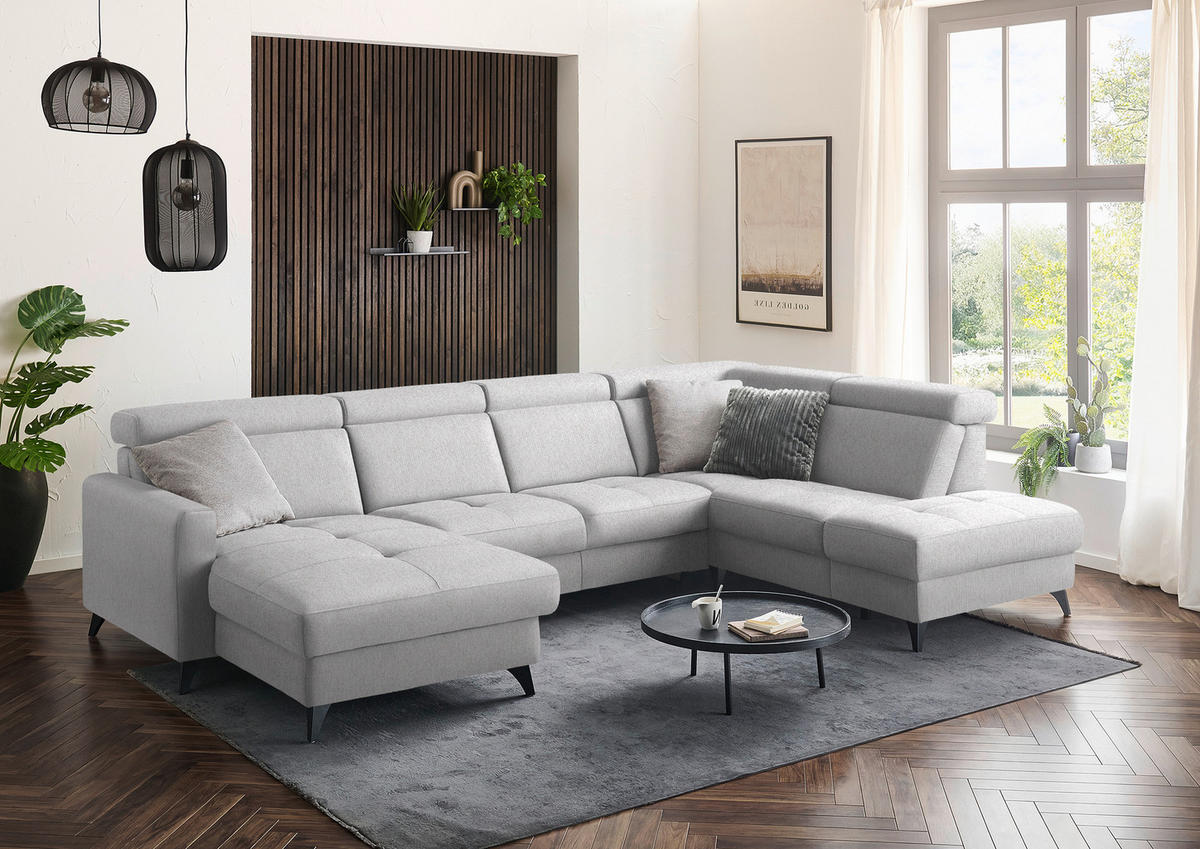 WOHNLANDSCHAFT Beldomo System in Flachgewebe Naturfarben  - Schwarz/Naturfarben, KONVENTIONELL, Textil/Metall (174/333/215cm) - Beldomo System