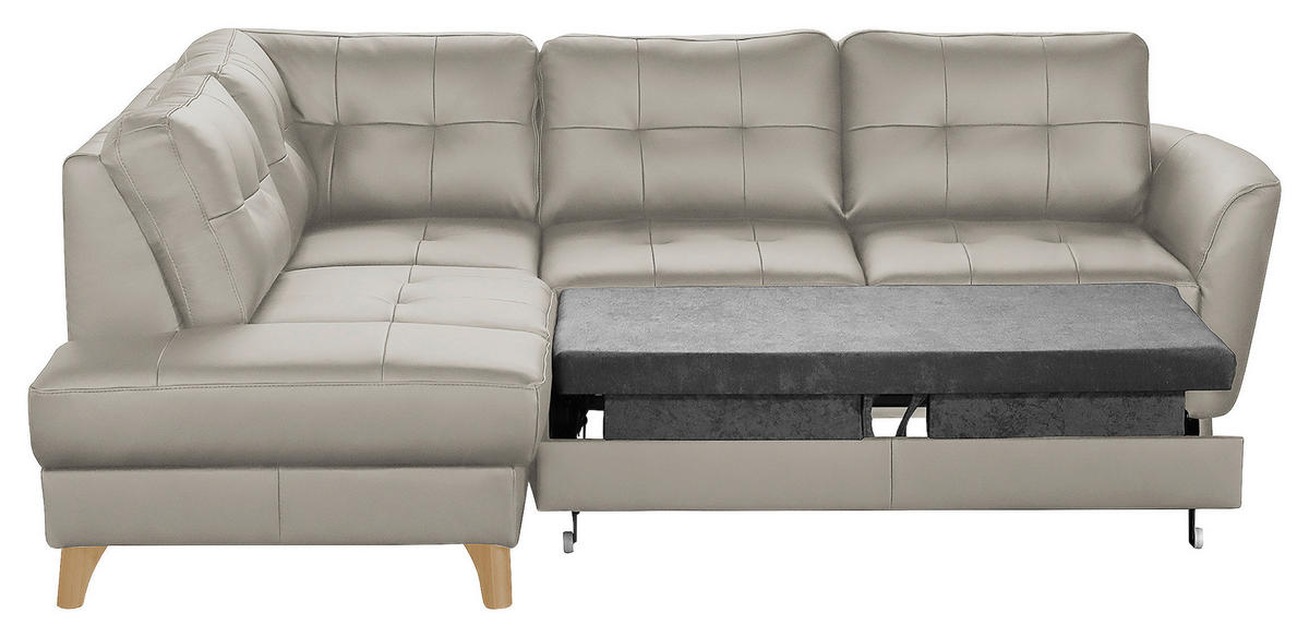 ECKSOFA in Lederlook Echtleder Platinfarben  - Platinfarben/Buchefarben, Design, Leder/Holz (190/236cm) - Livetastic