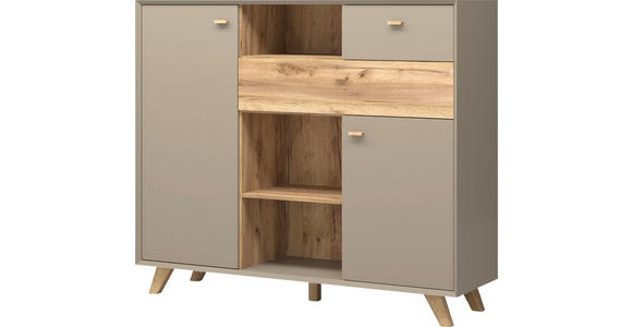 KOMMODE melaminharzbeschichtet Grau - Eichefarben/Grau, Design, Holz/Holzwerkstoff (142/120/41cm) - Linea Natura