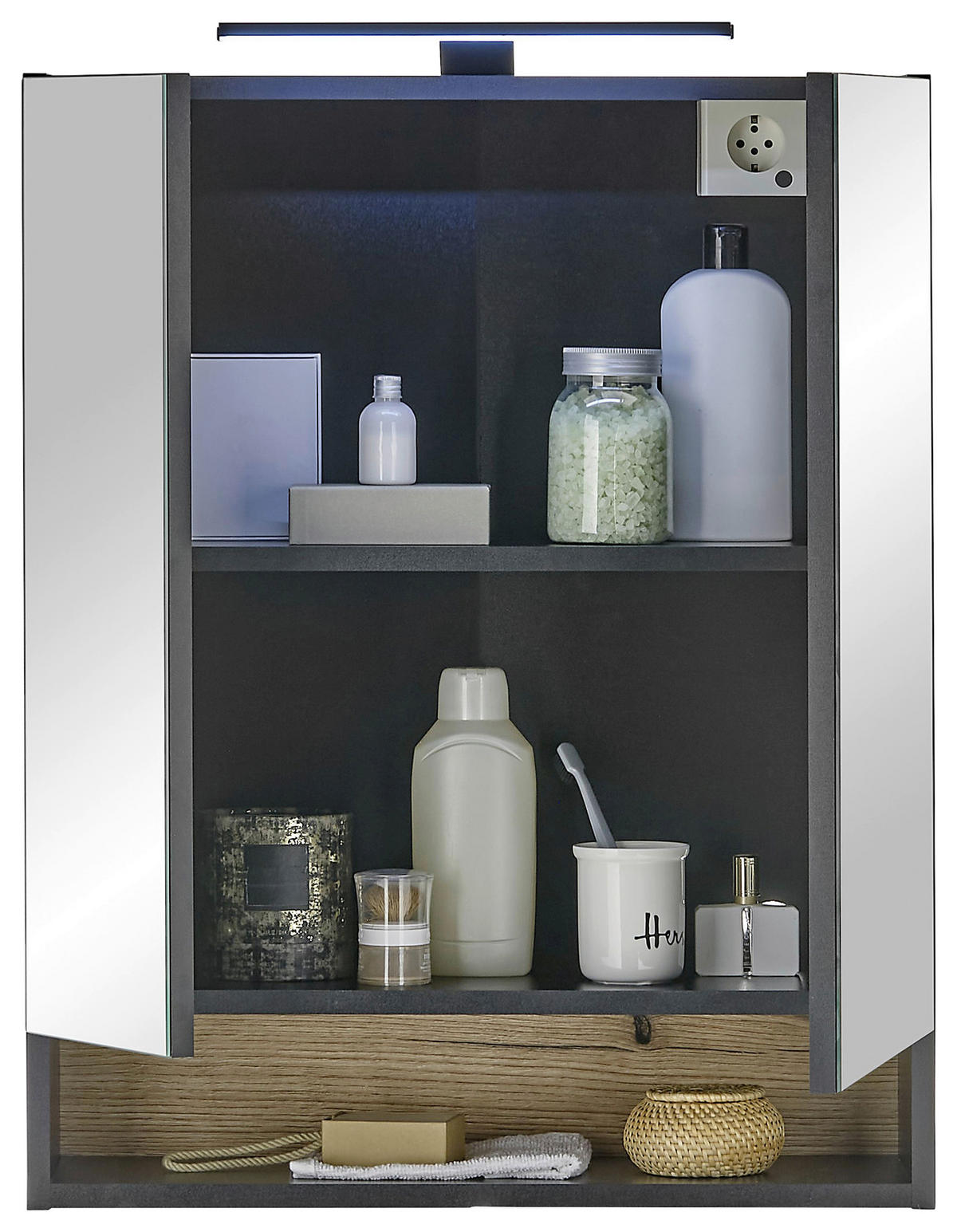 SPIEGELSCHRANK 60/75/23 cm  - Schwarz, KONVENTIONELL, Glas/Holzwerkstoff (60/75/23cm) - home24