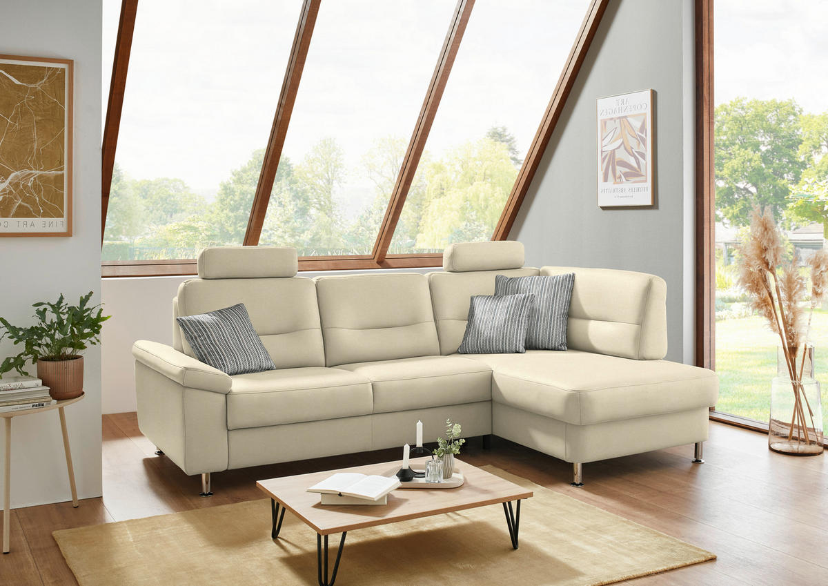 ECKSOFA Flachgewebe Naturfarben  - Alufarben/Naturfarben, Konventionell, Textil/Metall (244/160cm) - Beldomo Comfort
