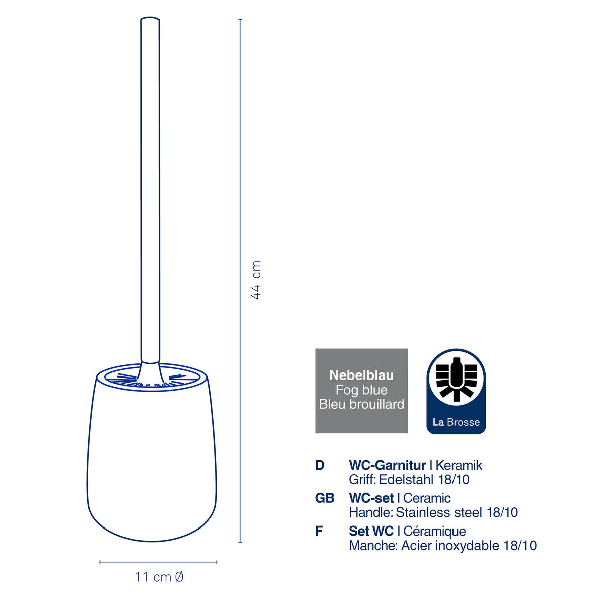 WC-BÜRSTENGARNITUR - Blau, Basics, Keramik (11,0/44,5cm) - Kela