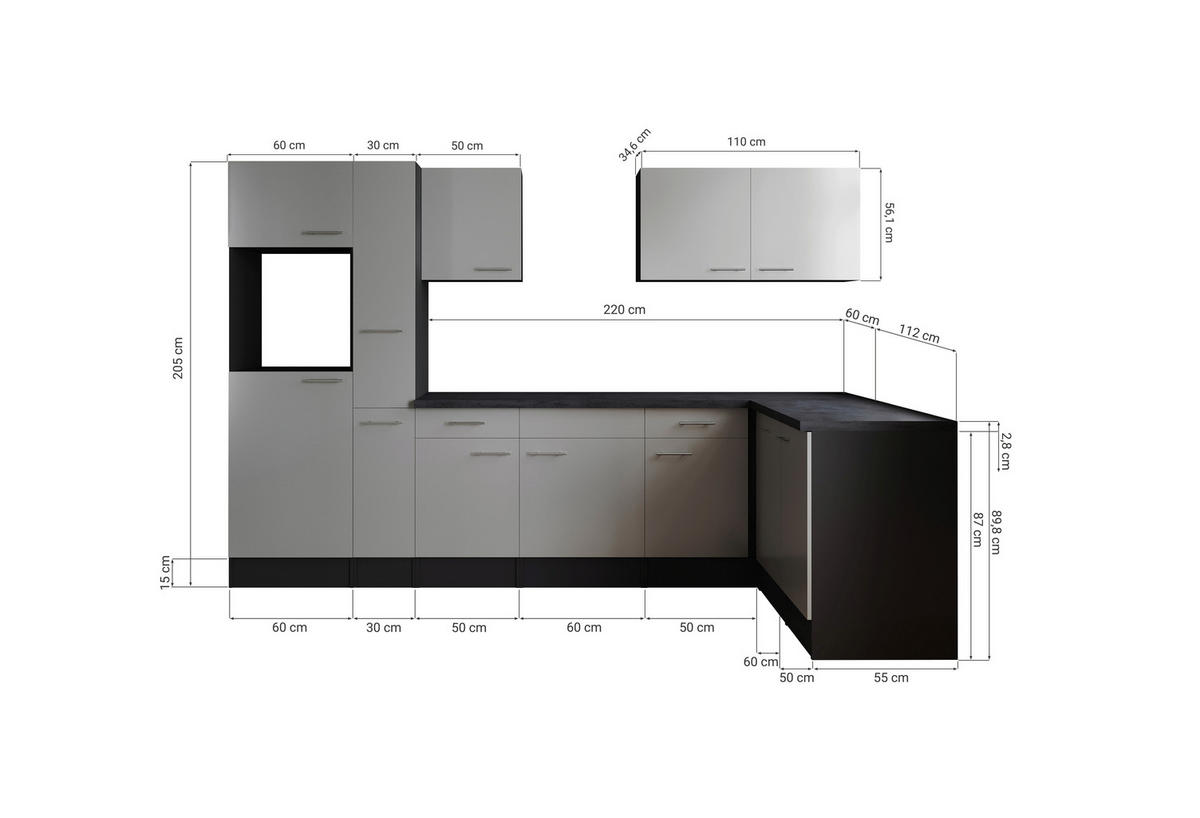 ECKKÜCHE 310/172 cm  in Grau  - Silberfarben/Grau, Design, Holzwerkstoff/Metall (310/172cm) - Respekta