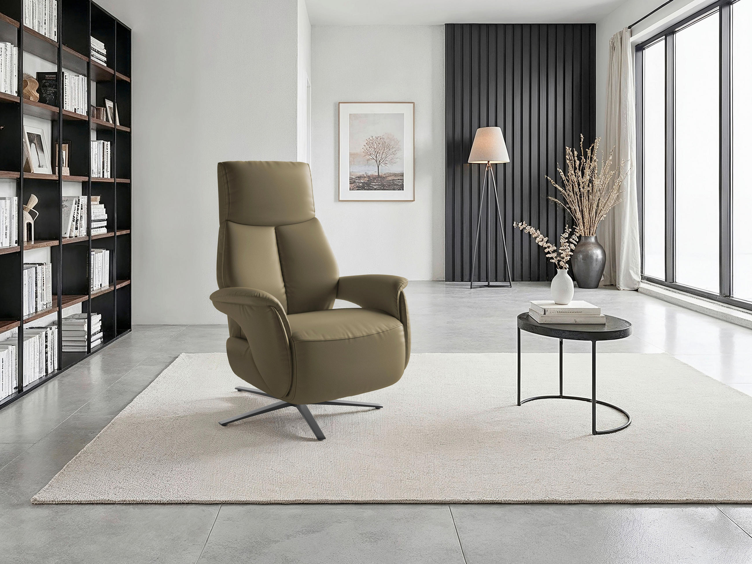 RELAXSESSEL Leder Olivgrün  - Schwarz/Olivgrün, Basics, Leder/Metall (75/110/85cm) - Sit & More