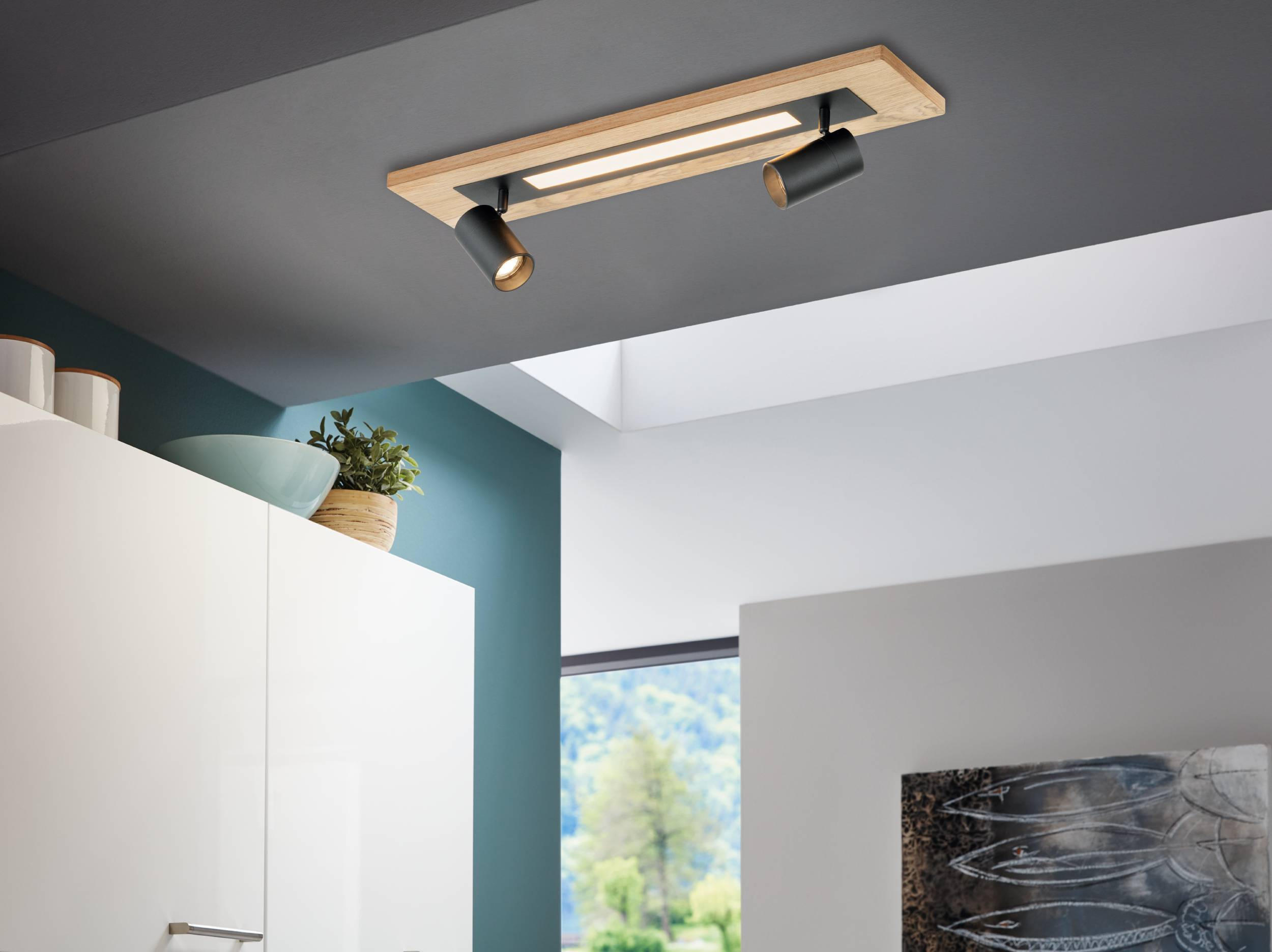 LED-DECKENLEUCHTE 69/17/15 cm   - Schwarz/Braun, Natur, Holz/Kunststoff (69/17/15cm)