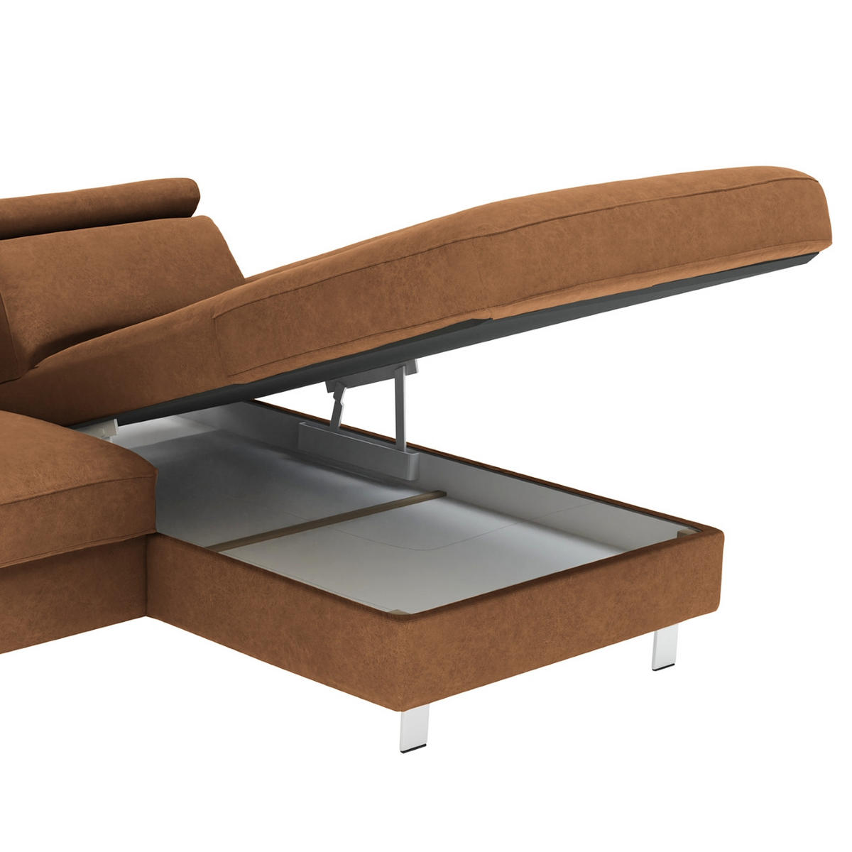 ECKSOFA in Mikrofaser Braun  - Silberfarben/Braun, KONVENTIONELL, Textil/Metall (182/82/260cm) - Trendmanufaktur