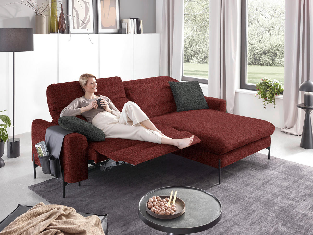 ECKSOFA in Flachgewebe Rot  - Rot/Schwarz, Design, Textil/Metall (252/191cm) - Dieter Knoll