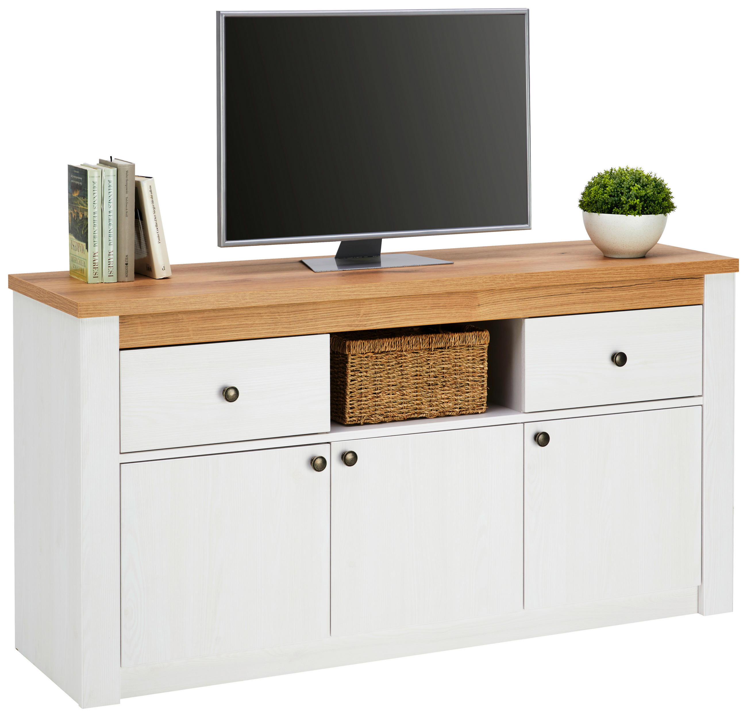 Kommode Rovigio Weiß, Lärche Dekor B: 137 Cm