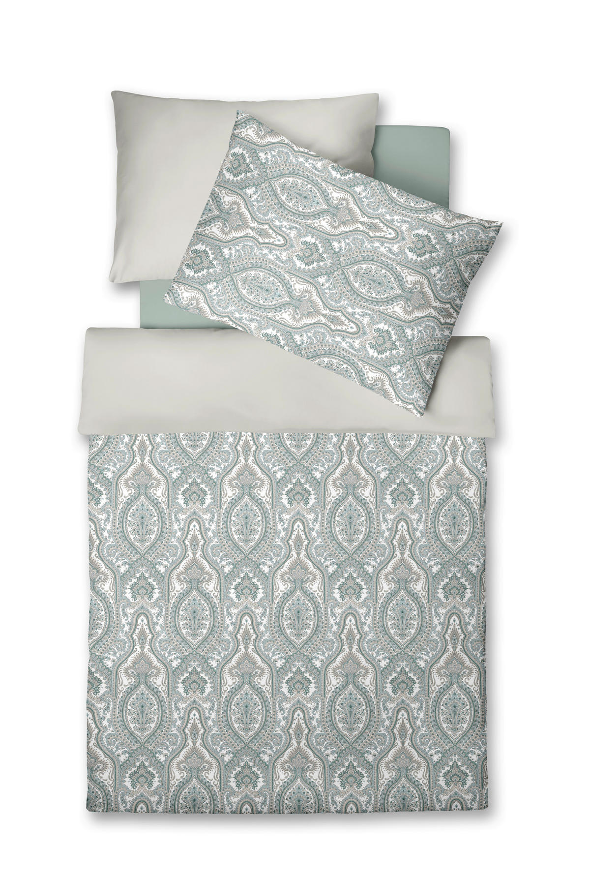 POSTEĽNÁ BIELIZEŇ, makosatén, krémová, tyrkysová, biela, pastelová modrá, 140/200 cm  - biela/krémová, Design, textil (140/200cm) - Fleuresse