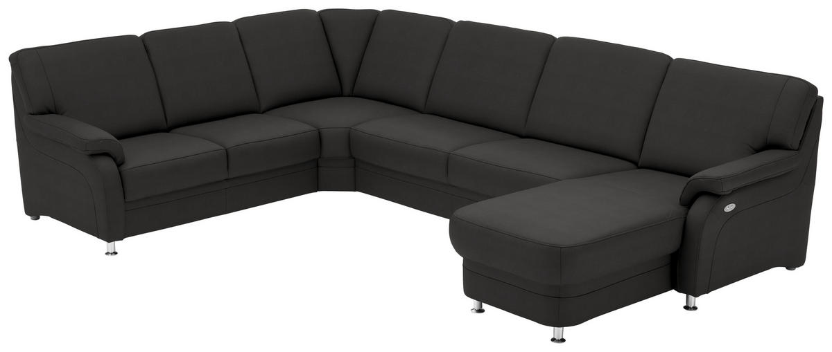 WOHNLANDSCHAFT Echtleder Dunkelgrau  - Dunkelgrau/Alufarben, Konventionell, Leder/Metall (239/329/165cm) - Beldomo Premium