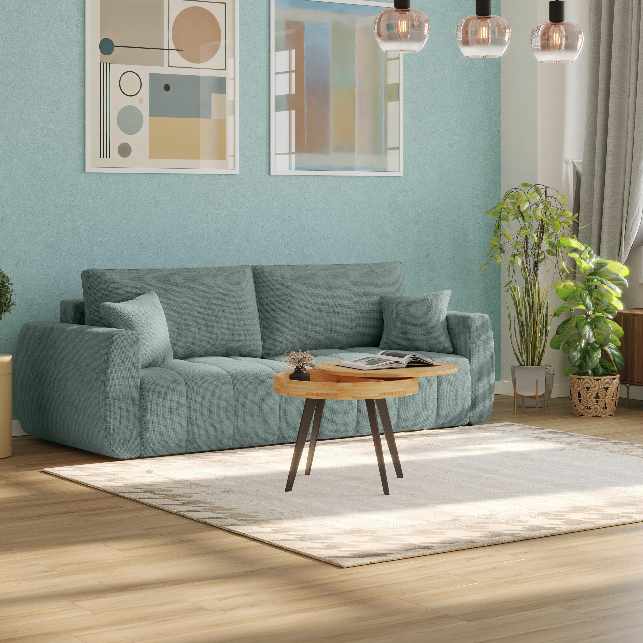 SCHLAFSOFA  mit Stoffauswahl Webstoff Petrol  - Petrol/Schwarz, MODERN, Holz/Textil (245/74-90/104cm) - MID.YOU