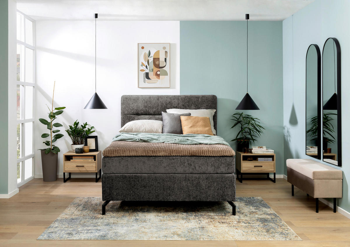 BOXSPRINGBETT 140/200 cm  in Dunkelbraun  - Dunkelbraun/Schwarz, Design, Textil/Metall (140/200cm) - Esposa