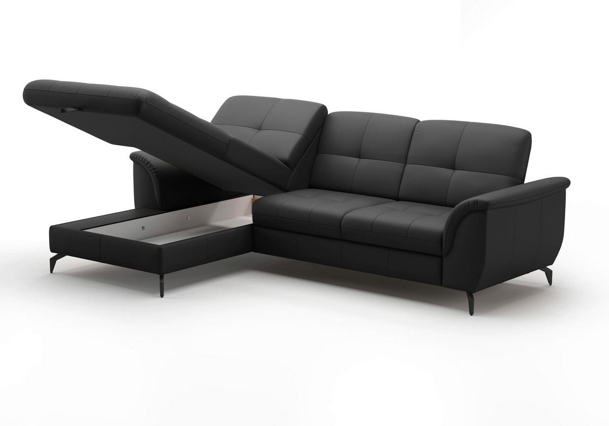 ECKSOFA in Echtleder Schwarz  164/262 cm  - Schwarz, MODERN, Leder/Metall (164/262cm) - Sit & More