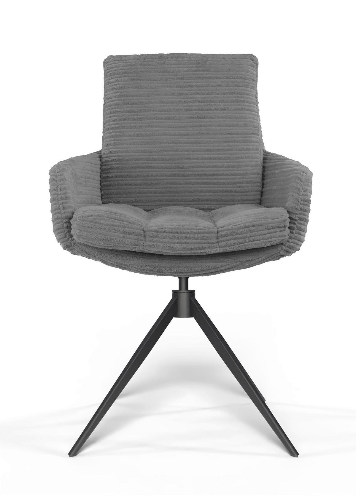 ARMLEHNSTUHL  Beinauswahl, Sitzfläche 360° drehbar, Stoff-/Lederauswahl gerippt  Dunkelgrau  - Dunkelgrau/Schwarz, Design, Textil/Metall (60/91/62cm) - Valdera