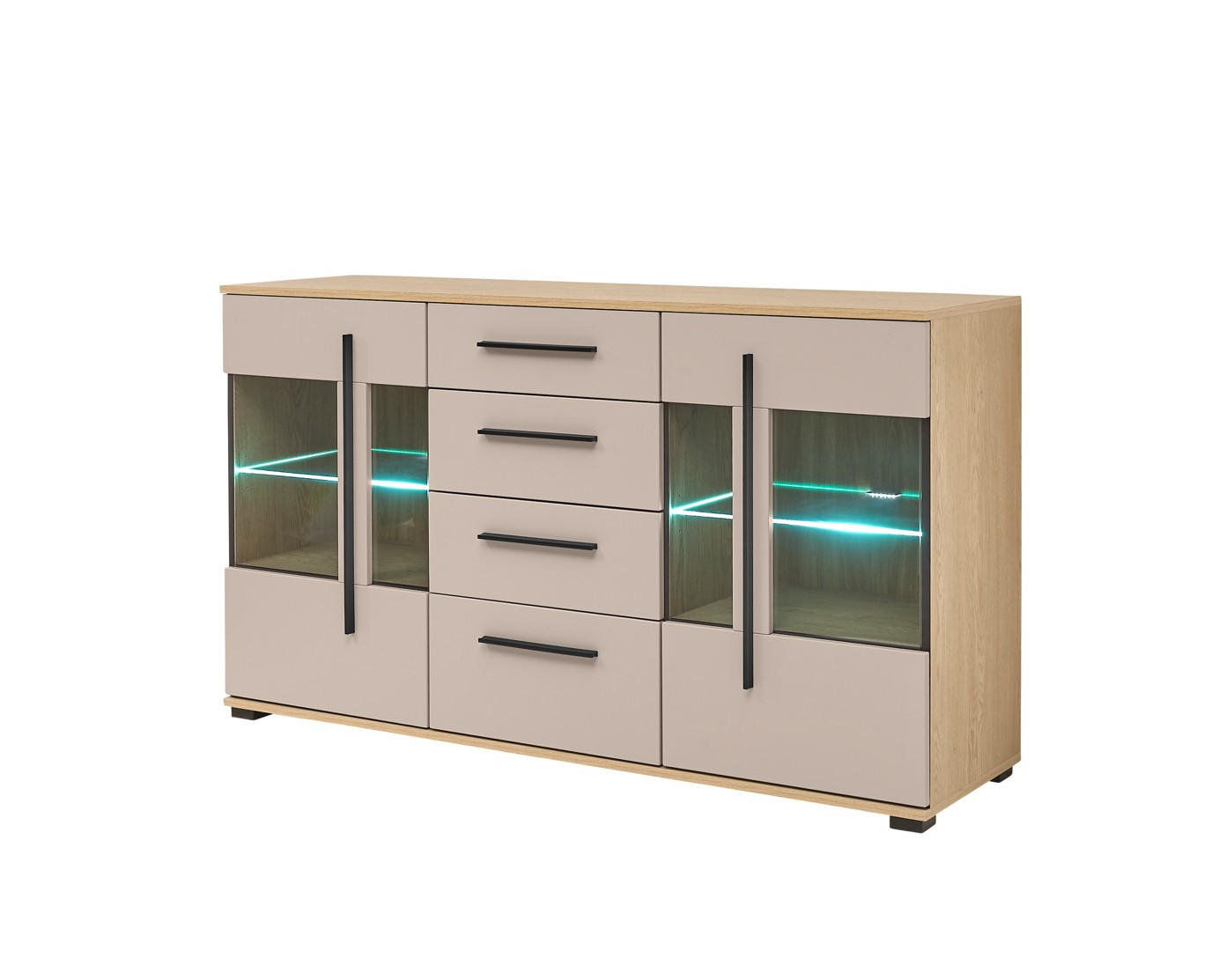 SIDEBOARD  150/86/42 cm 4 Schublade(n)  - Eichefarben/Schwarz, Design, Glas/Holzwerkstoff (150/86/42cm) - Livetastic