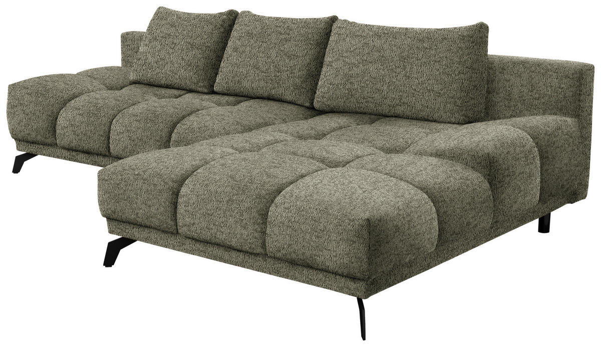 ECKSOFA in Chenille Olivgrün  - Schwarz/Olivgrün, Modern, Textil/Metall (290/182cm) - Hom`in