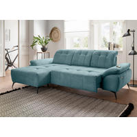 ECKSOFA FIORE in Cord Petrol Kopfteilverstellung, Sitzvorzug  180/280 cm  - Petrol/Schwarz, MODERN, Textil/Metall (180/280cm) - Livetastic