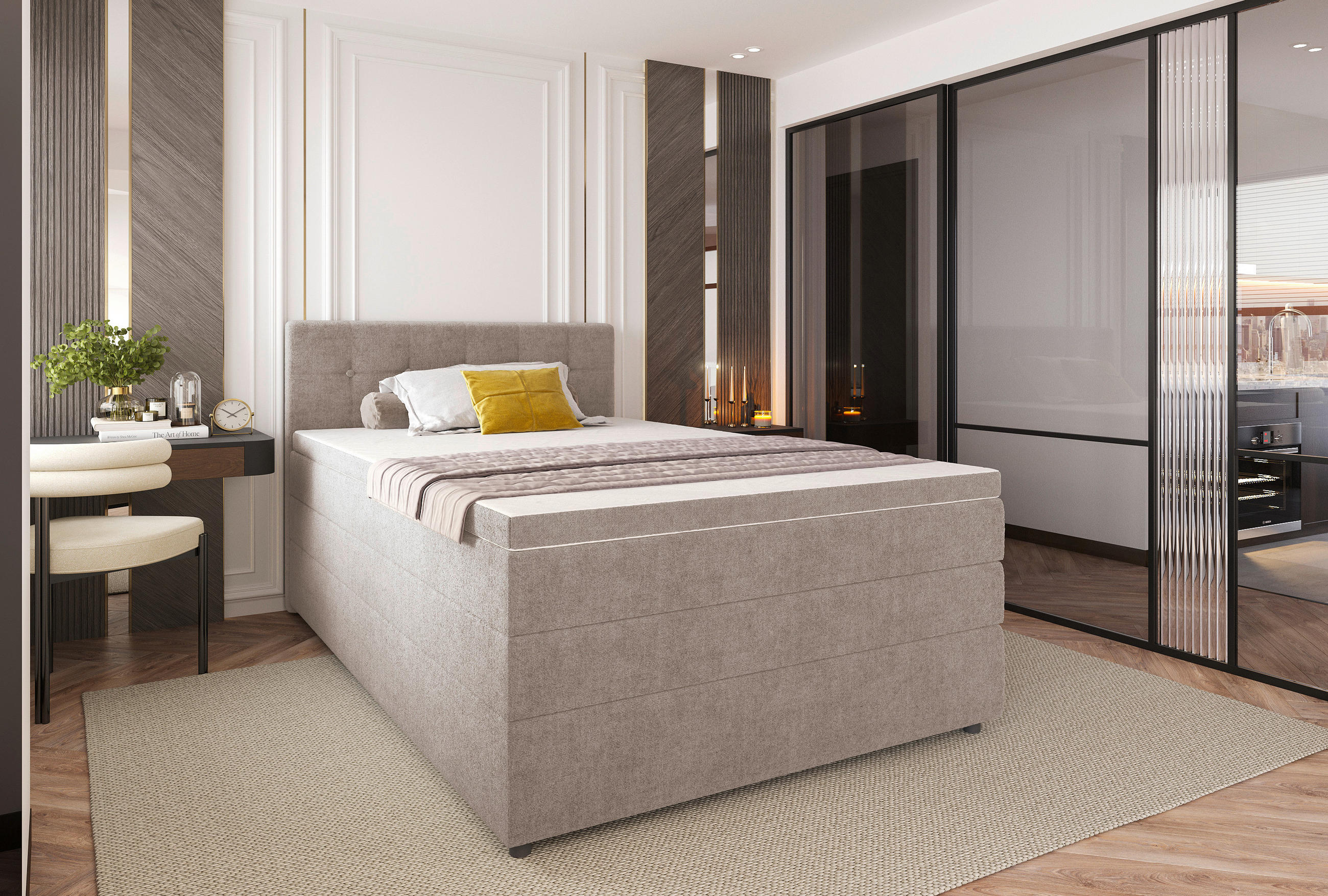 BOXSPRINGBETT 120/200 cm  in Beige  - Beige/Schwarz, KONVENTIONELL, Kunststoff/Textil (120/200cm) - Carryhome
