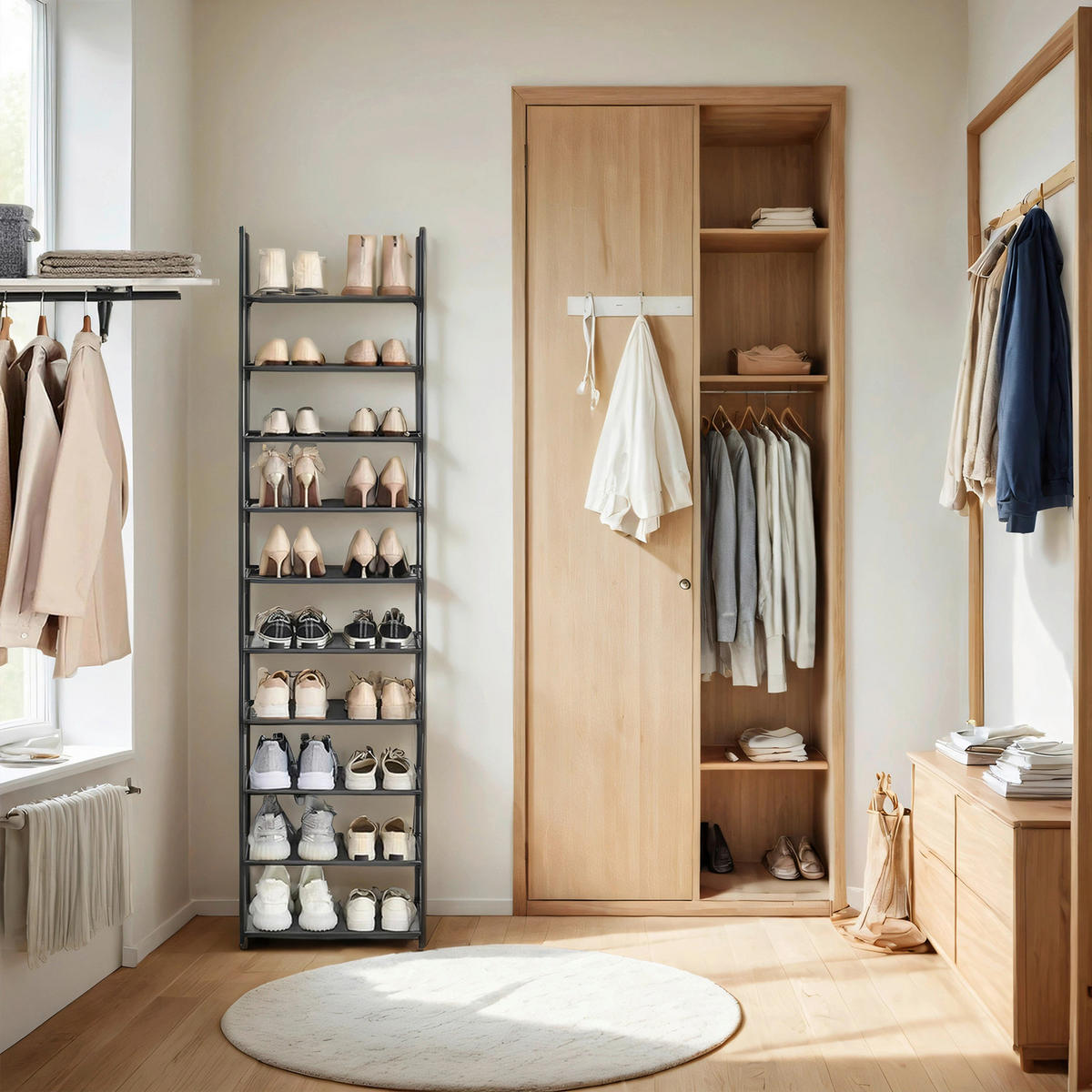 SCHUHREGAL Schwarz  - Schwarz, Basics, Textil/Metall (45/173/28cm)