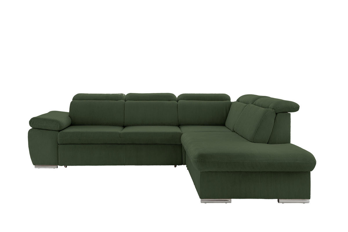 ECKSOFA in Cord Dunkelgrün  - Chromfarben/Dunkelgrün, Design, Textil/Metall (283/228cm) - Livetastic