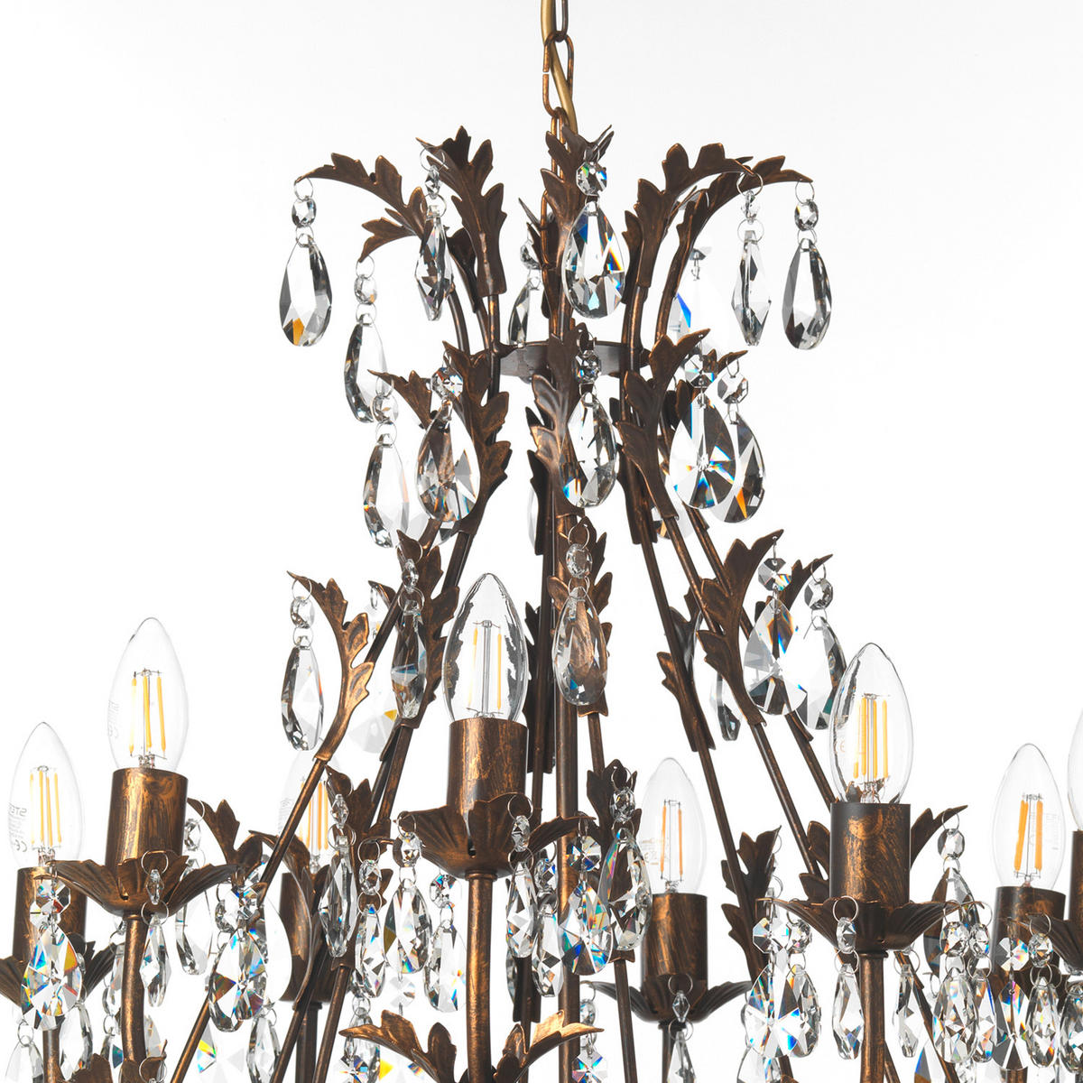KRISTALL-HÄNGELEUCHTE 55/100 cm   - Bronzefarben, KONVENTIONELL, Glas/Metall (55/100cm)