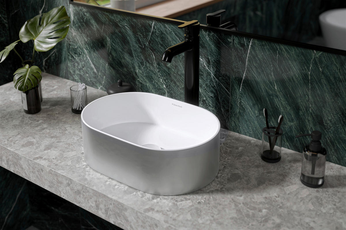 WASCHBECKEN  - Weiss/Edelstahlfarben, Basics, Stein (45/14/30cm) - Dieter Knoll