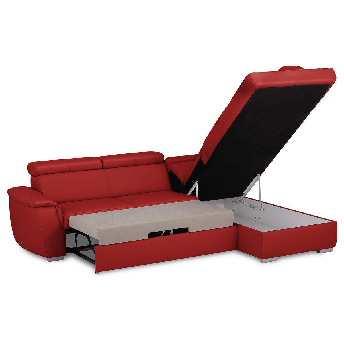 ECKSOFA  in Lederlook Echtleder Rot  - Silberfarben/Rot, Leder/Holz (262/211cm) - Celina Home