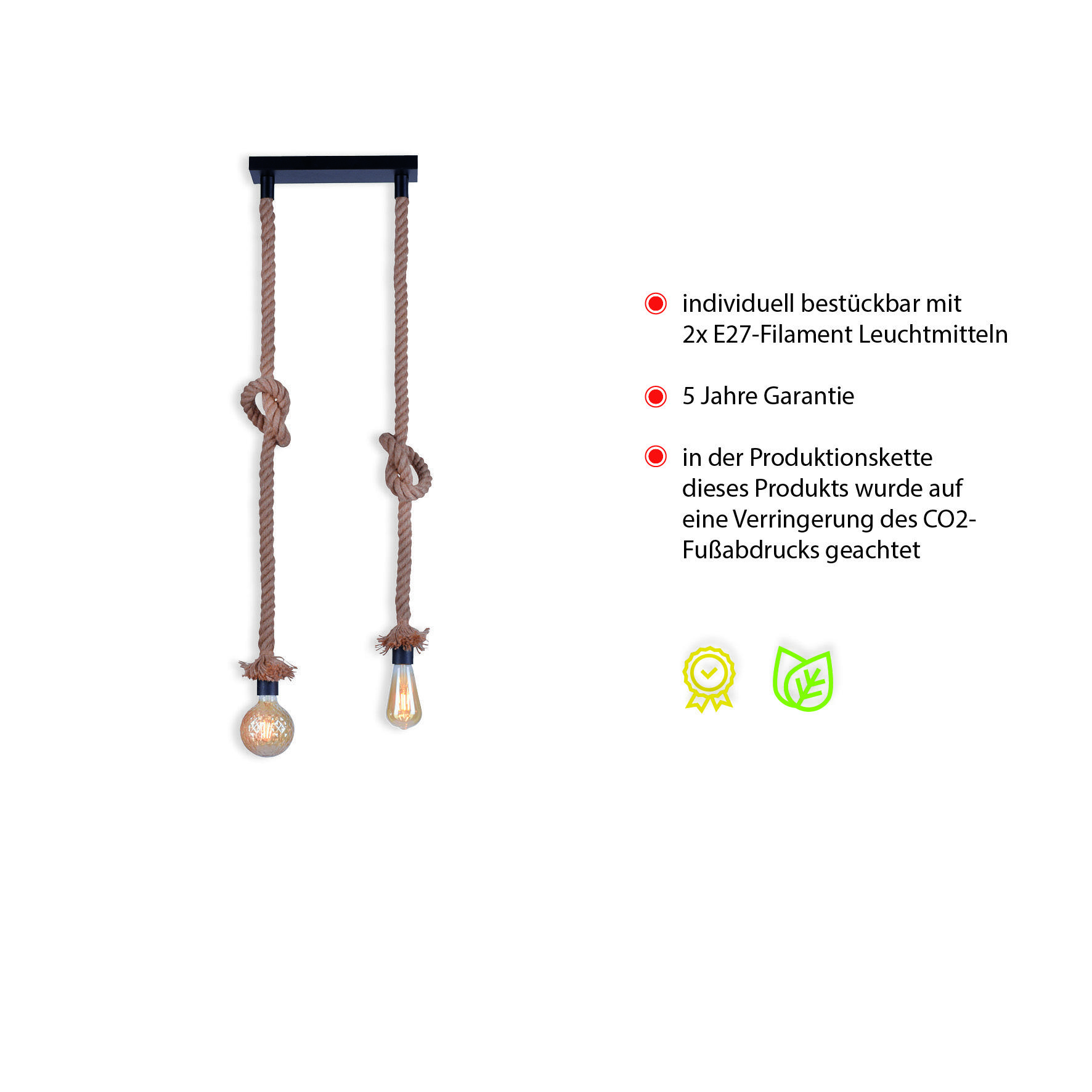 HÄNGELEUCHTE Rope  - Schwarz, LIFESTYLE, Naturmaterialien (30/9,5/120cm)