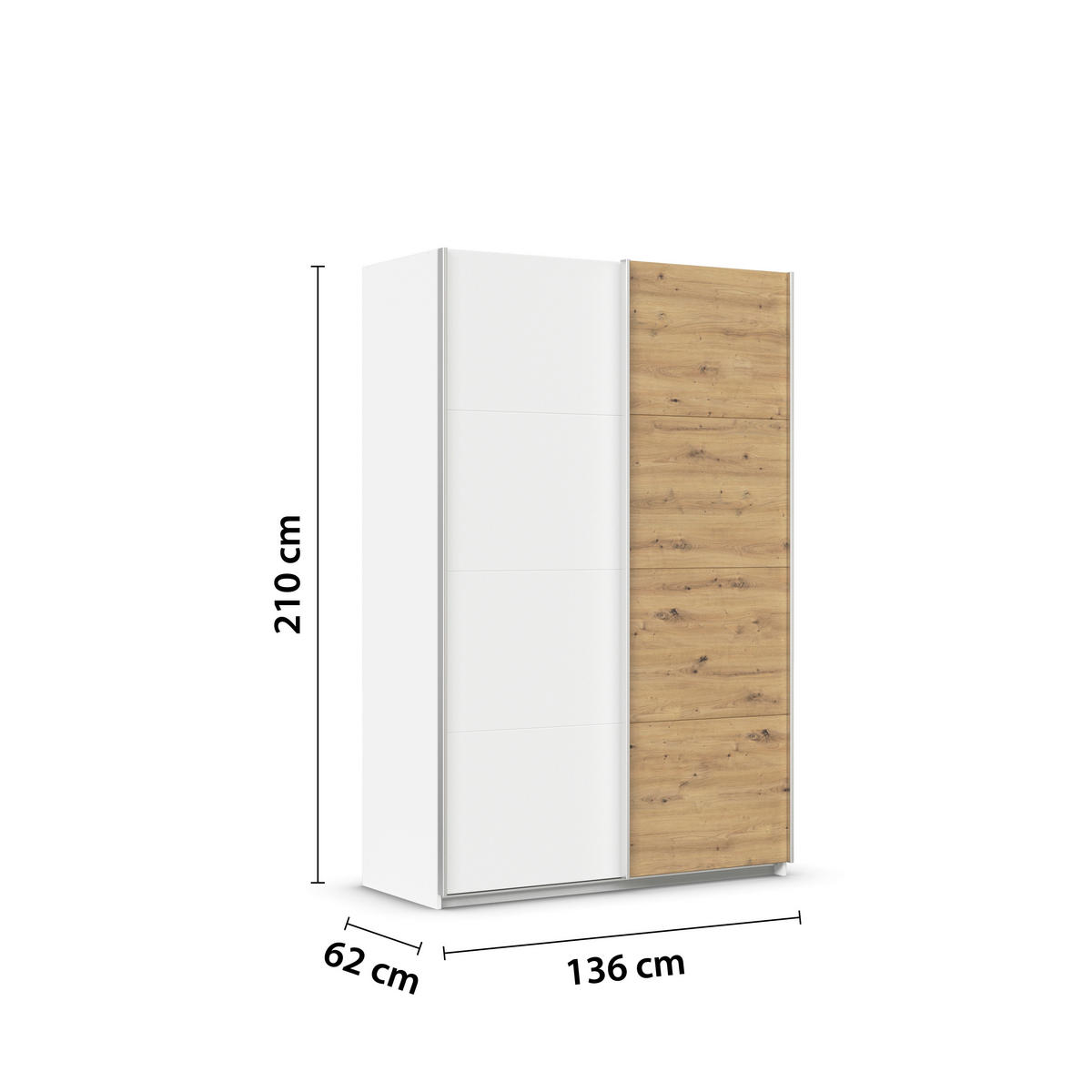 SCHWEBETÜRENSCHRANK  in Weiß, Eiche Artisan  - Alufarben/Weiß, KONVENTIONELL, Holzwerkstoff/Metall (136/210/62cm) - Xora