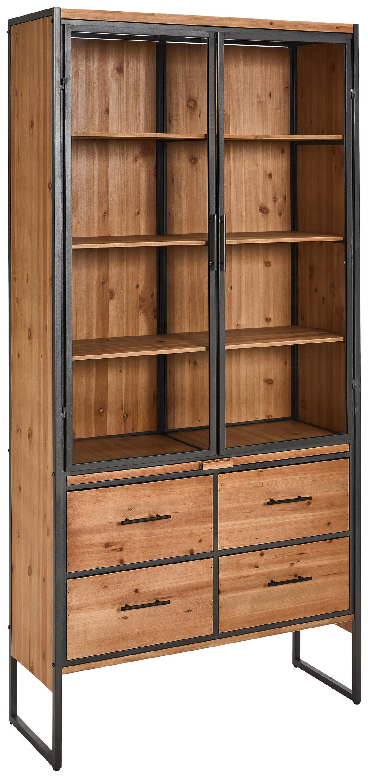 VITRINE  in massiv Tanne Naturfarben, Schwarz  - Klar/Schwarz, Natur, Glas/Holz (100/210/41.5cm) - Livetastic