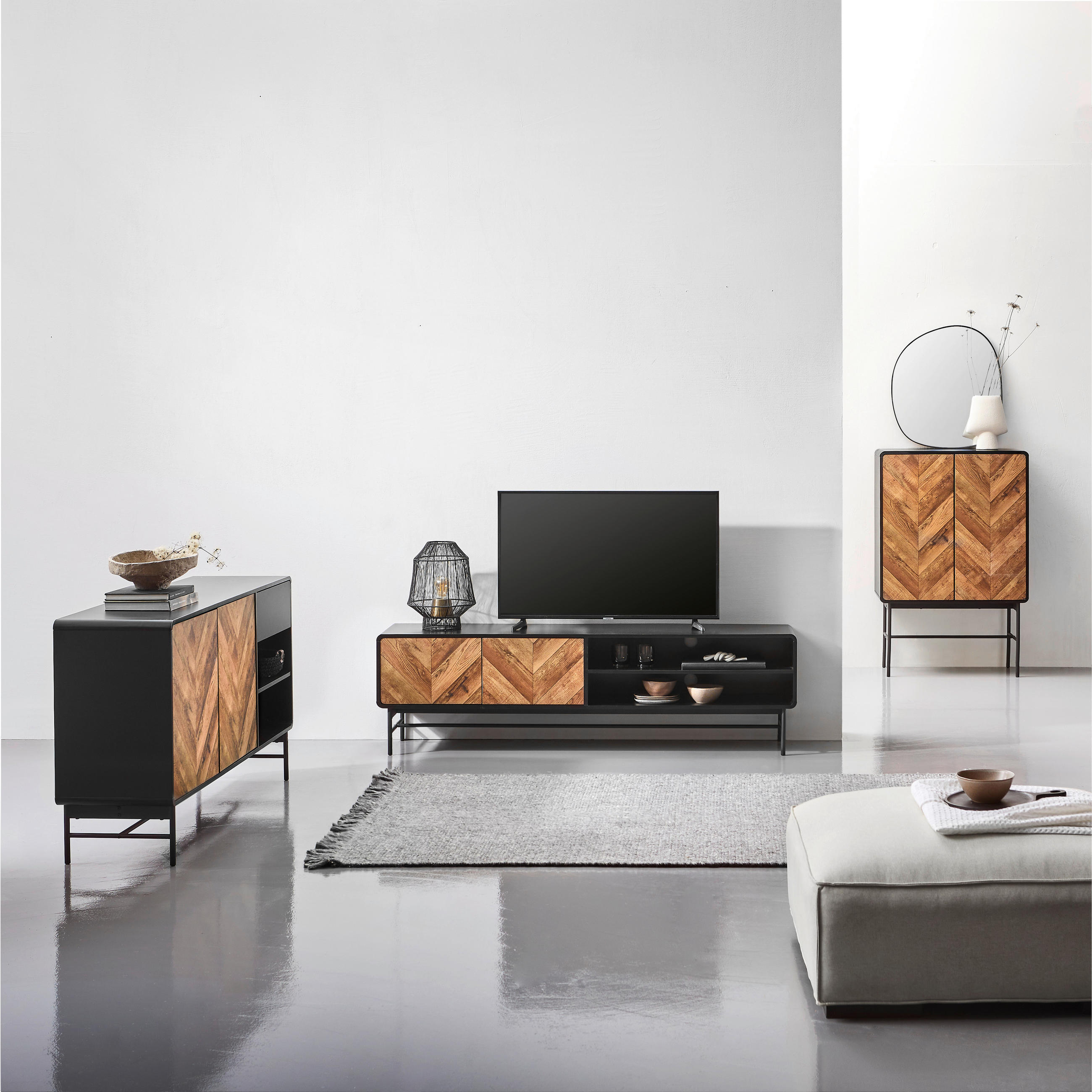 COMODĂ 80/122/40 cm  - culoare lemn stejar/negru, Modern, metal/material pe bază de lemn (80/122/40cm) - MID.YOU