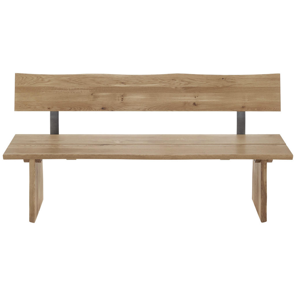 Thumbnail - Linea Natura Sitzbank, Eiche, Holz, Metall, Wildeiche, massiv, 180x87x46 cm, mit Rückenlehne, abwischbar, Esszimmer, Bän...