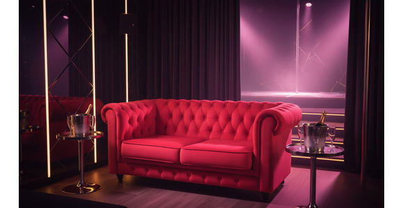 CHESTERFIELD-SOFA Samt Rot, Schwarz  - Rot/Schwarz, Trend, Holz/Textil (165/75/87cm) - Xora