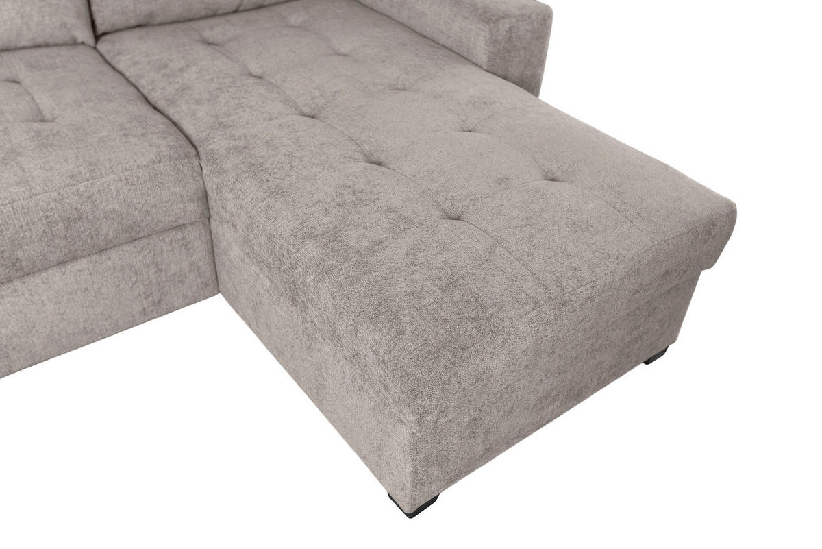 WOHNLANDSCHAFT VALERI Taupe Chenille  - Taupe/Schwarz, Design, Kunststoff/Textil (208/305/157cm) - MID.YOU
