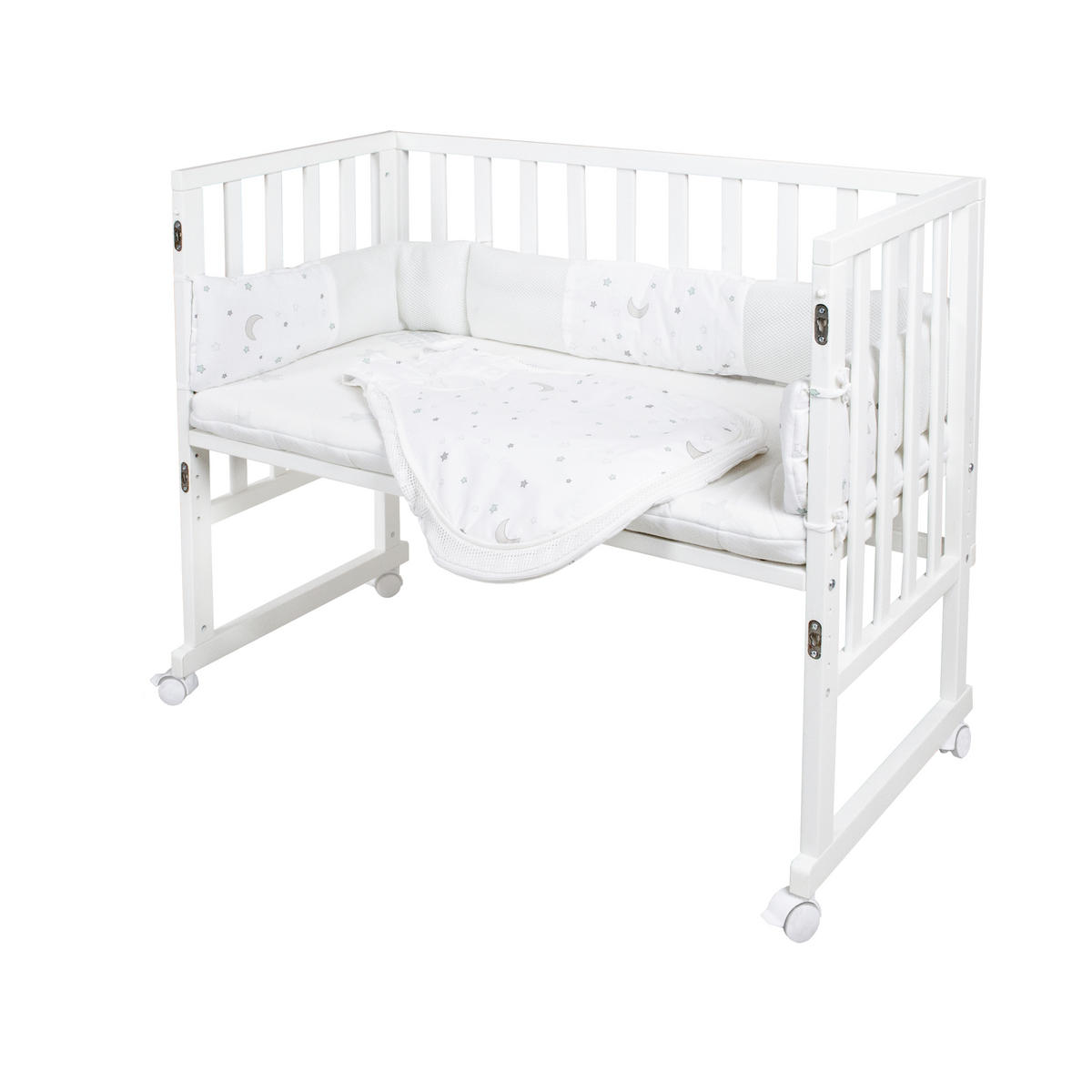 BEISTELLBETT Stubenbett 3 in 1 Sternenzauber  - Hellgrau/Weiß, Basics, Holzwerkstoff/Textil (49,5/85,5/90cm) - Roba