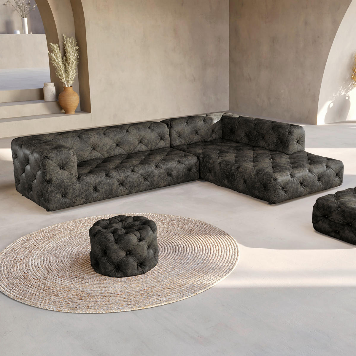 ECKSOFA Fresco in Lederlook Anthrazit  325/228 cm  - Anthrazit/Schwarz, Design, Kunststoff/Textil (325/228cm) - P & B