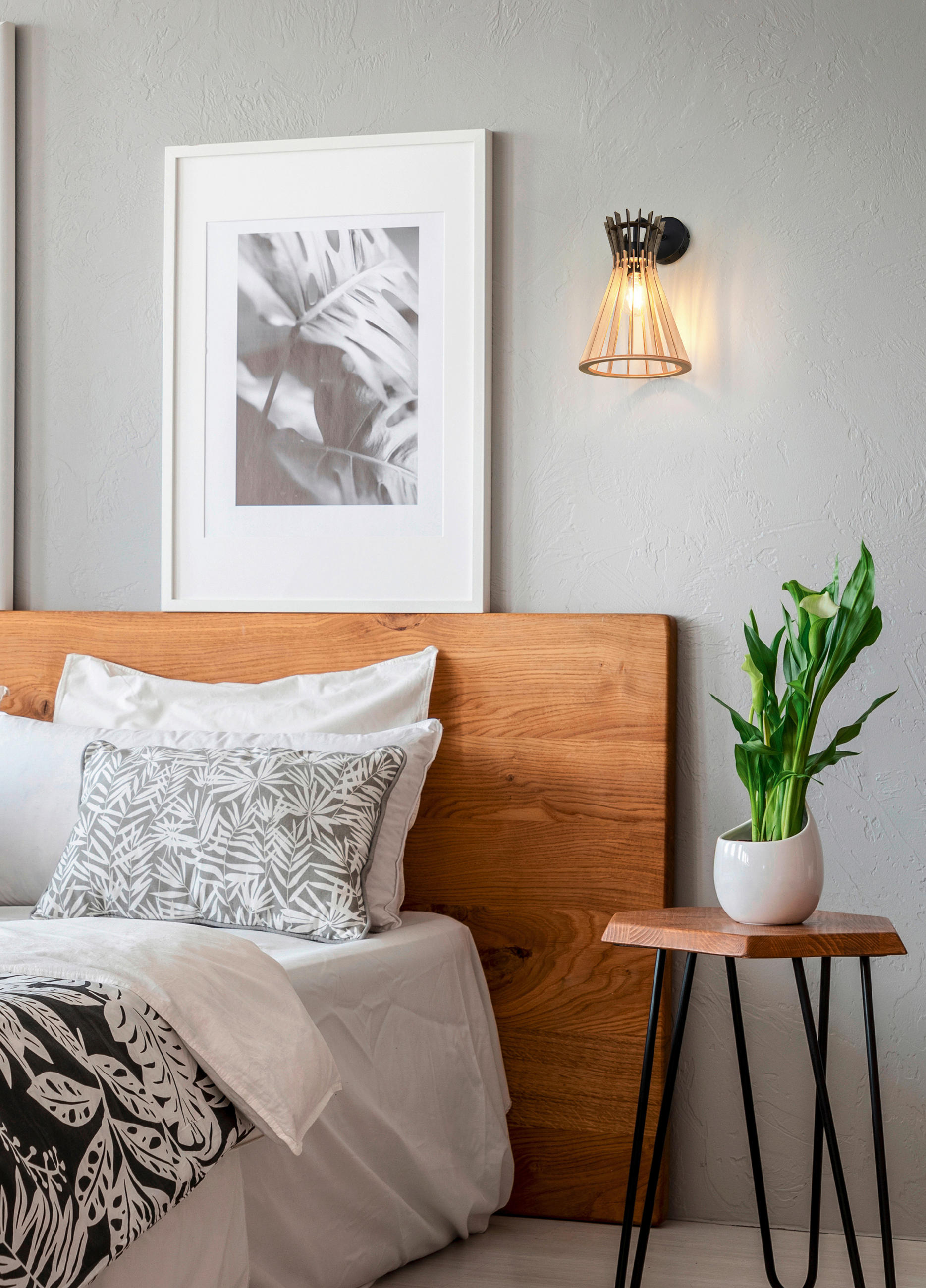 Thumbnail - Wandleuchte, Natur, Schwarz, Holz, Metall, Walnuss, 24x35.5x20 cm, mit Schalter, Lampen & Leuchten, Innenbeleuchtung, Wa...