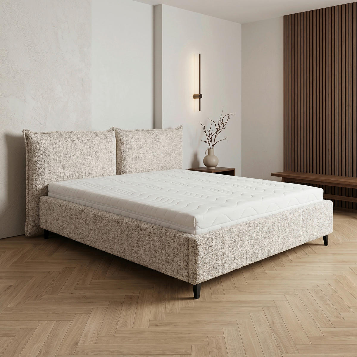 POLSTERBETT gepolstertes Kopfteil, Lattenrost, Bettkasten Naturfarben 180/200 cm  - Schwarz/Naturfarben, MODERN, Holz/Textil (180/200cm) - Livetastic