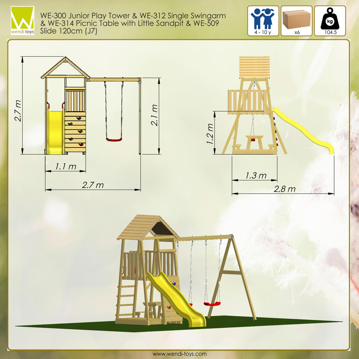 SPIELTURM 270/270/280 cm  - Gelb/Naturfarben, KONVENTIONELL, Holz (270/270/280cm)