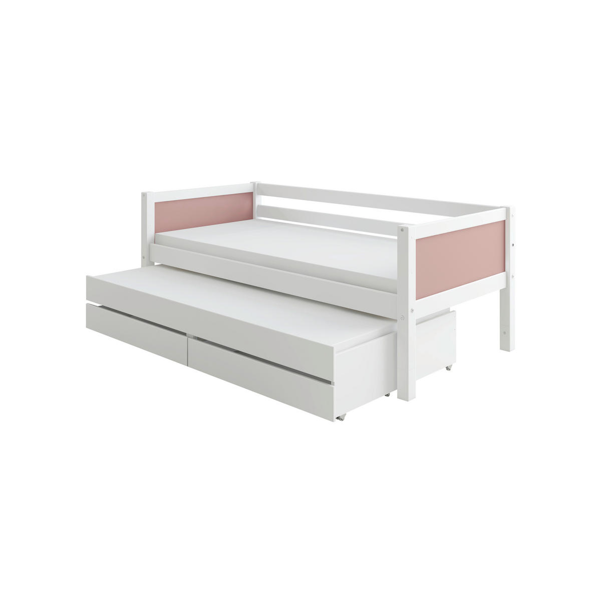 AUSZIEHBETT 90/200 cm,  in Rosa, Weiß, Bettschubladen, Rollrost für Zusatzbett, Rollrost für Hauptbett  - Rosa/Weiß, MODERN, Holz (90/200cm) - Chameo